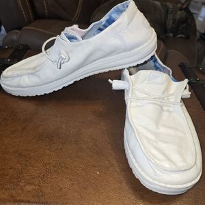 Hey Dude White Wally Washed Canvas Women's Casual Shoes Size 9 - Good Used